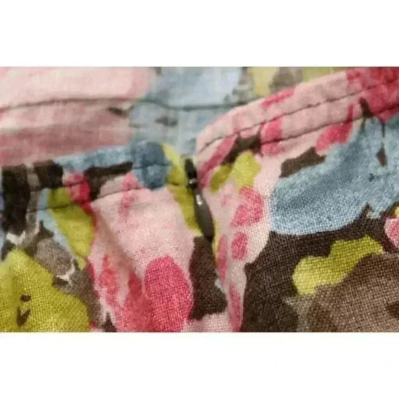 J. Jill Women's Petite Medium 100% Linen Pleated Skirt Pink Green Blue Floral - Picture 7 of 9